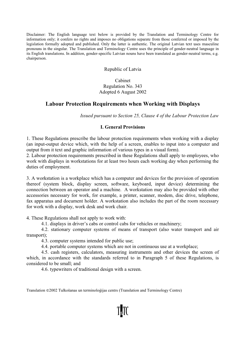 Labour Protection Requirements When Working with Displays