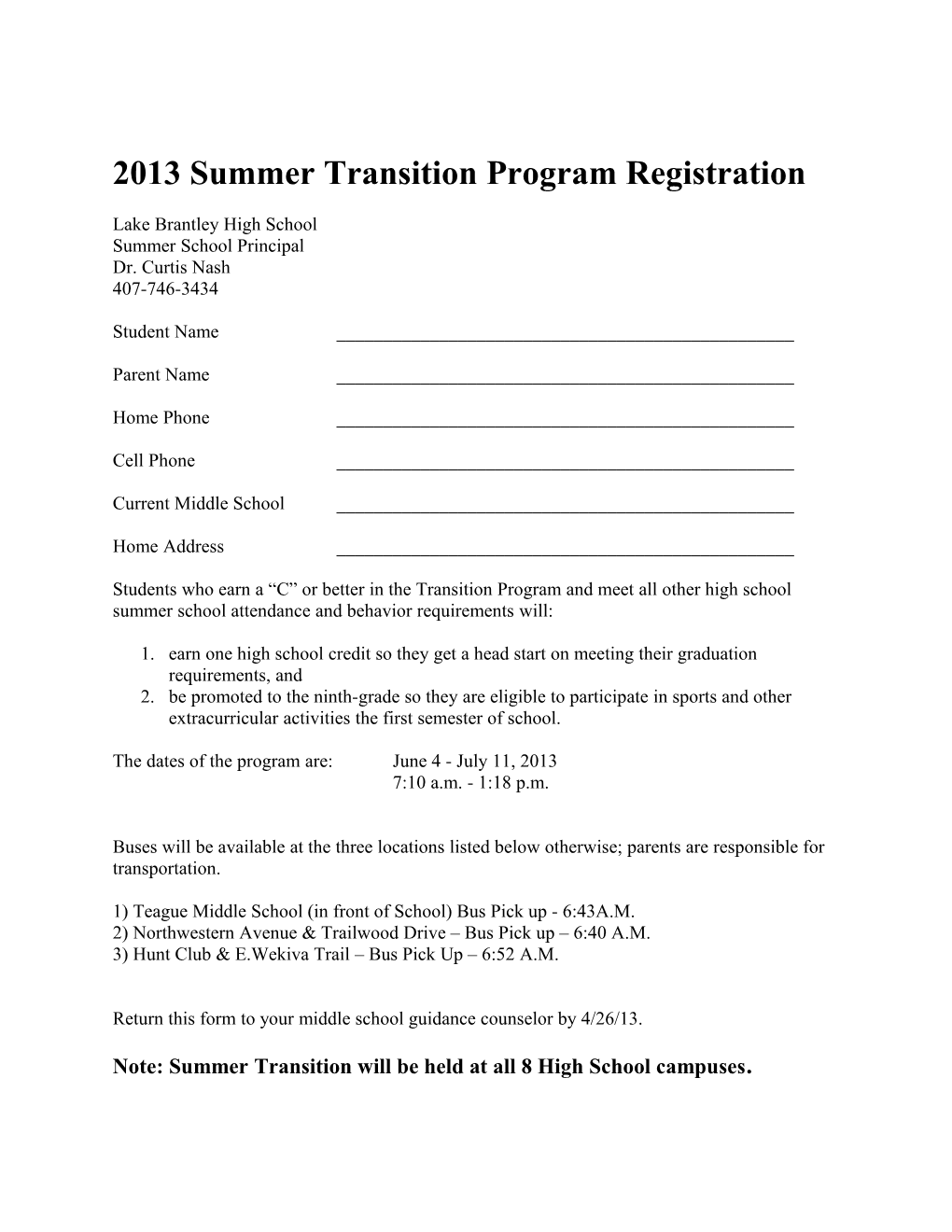 Transition Program Application