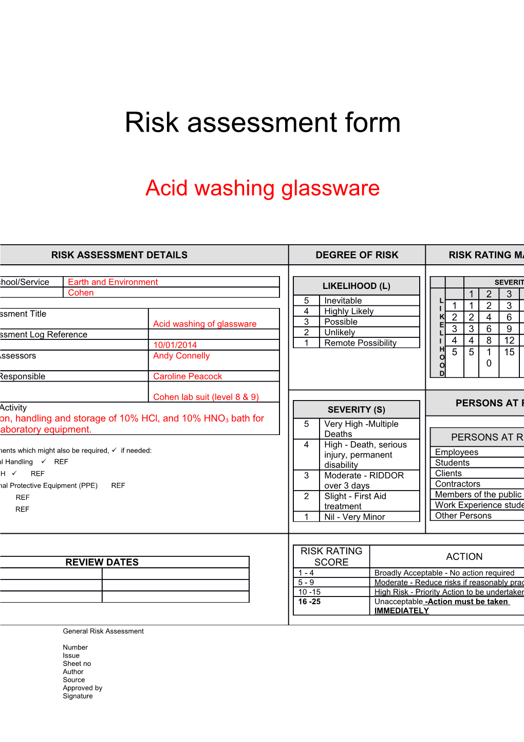 Risk Assessment Form s19