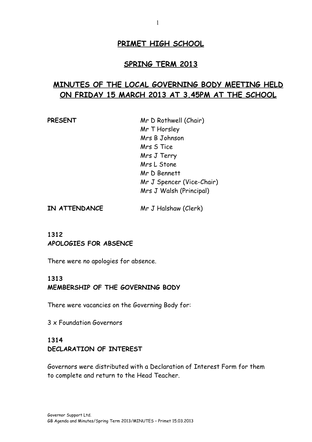 Minutes of the Governing Body Meeting Of
