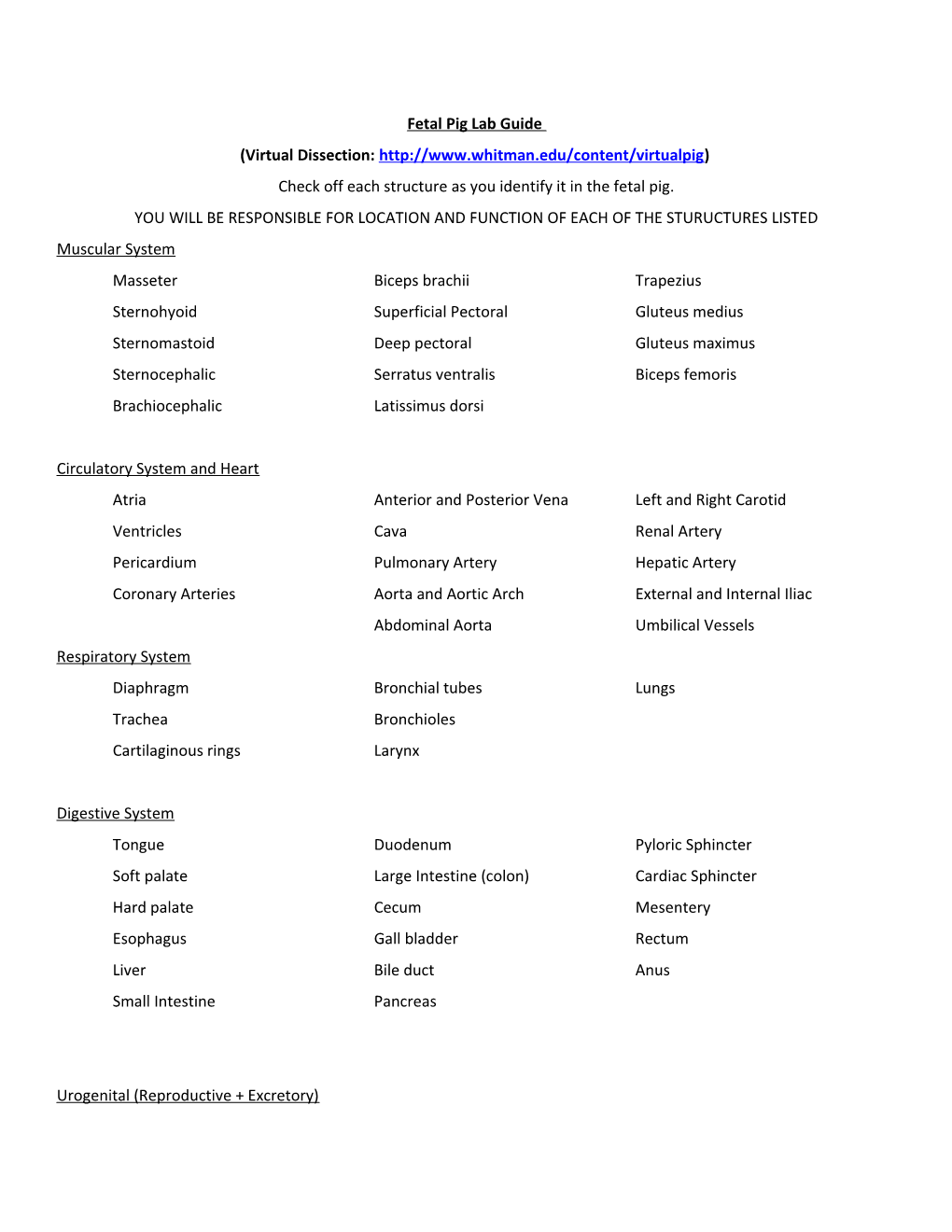 Fetal Pig Lab Guide