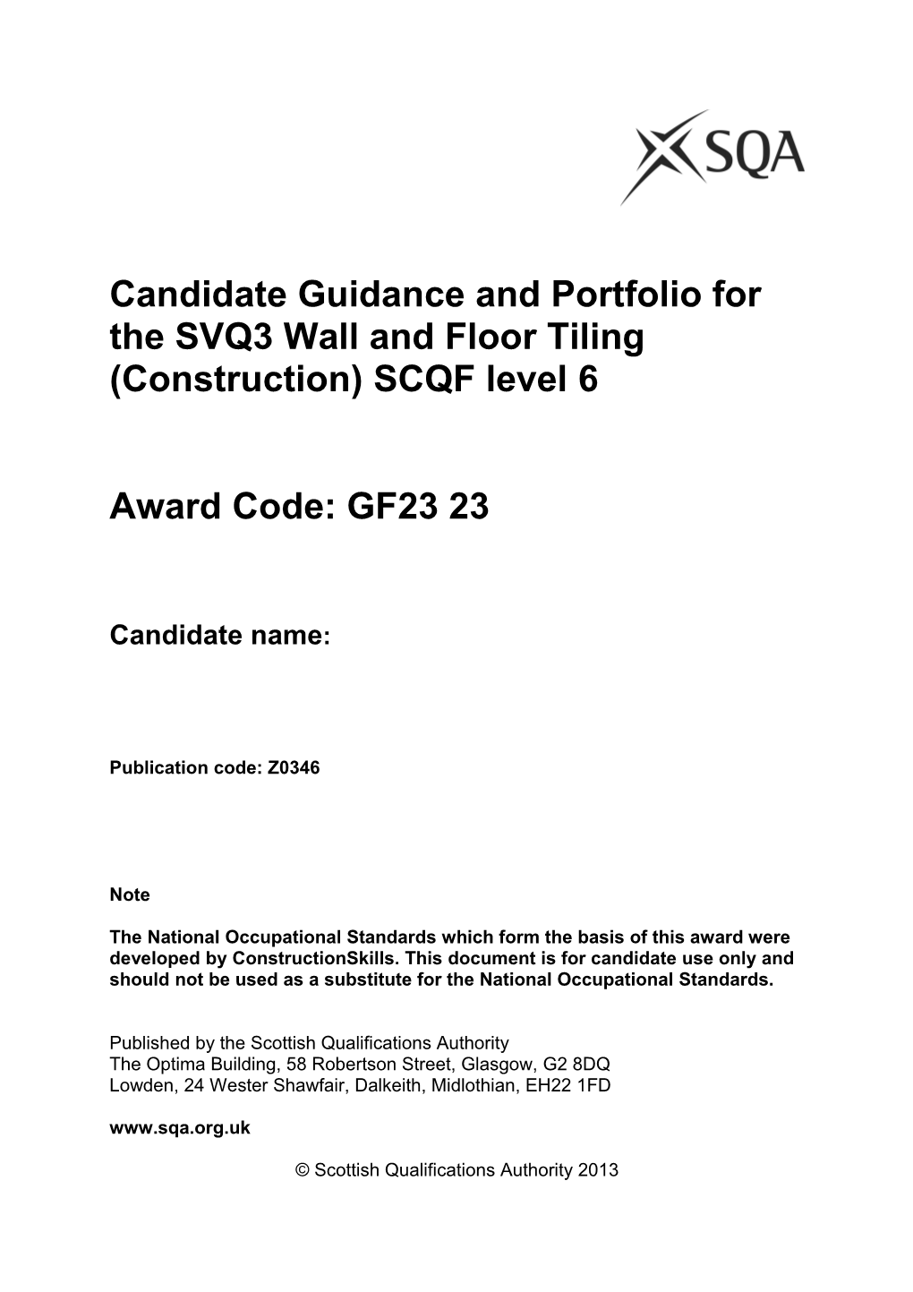 Candidate Guidance and Portfolio for the SVQ3 Wall and Floor Tiling (Construction) SCQF