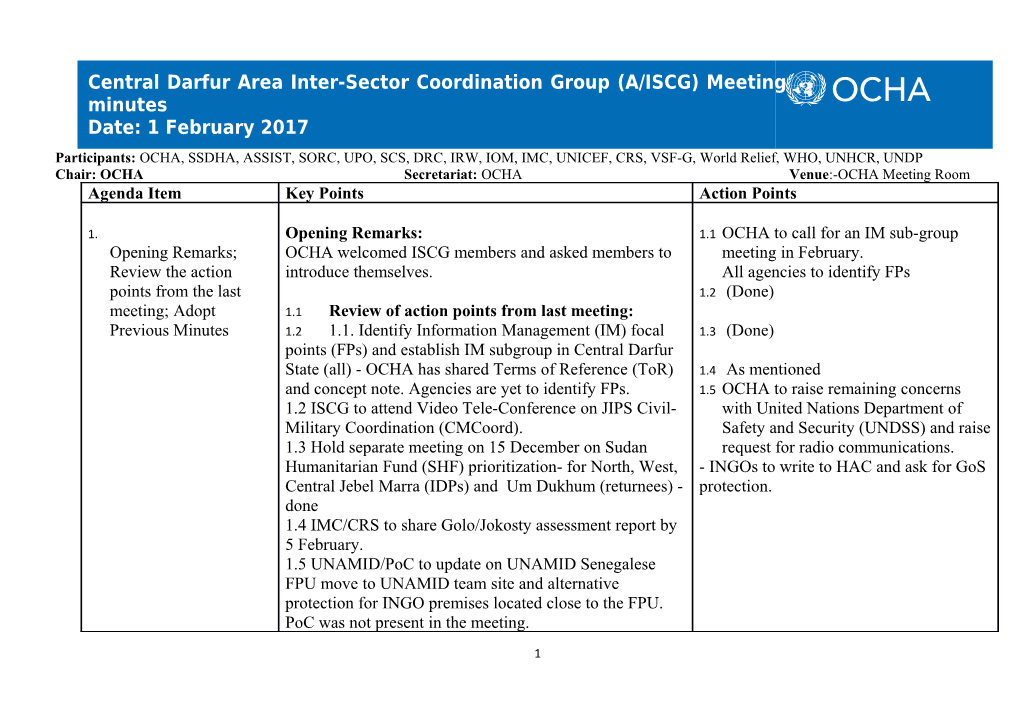 Chair: OCHA Secretariat:OCHA Venue :-OCHA Meeting Room