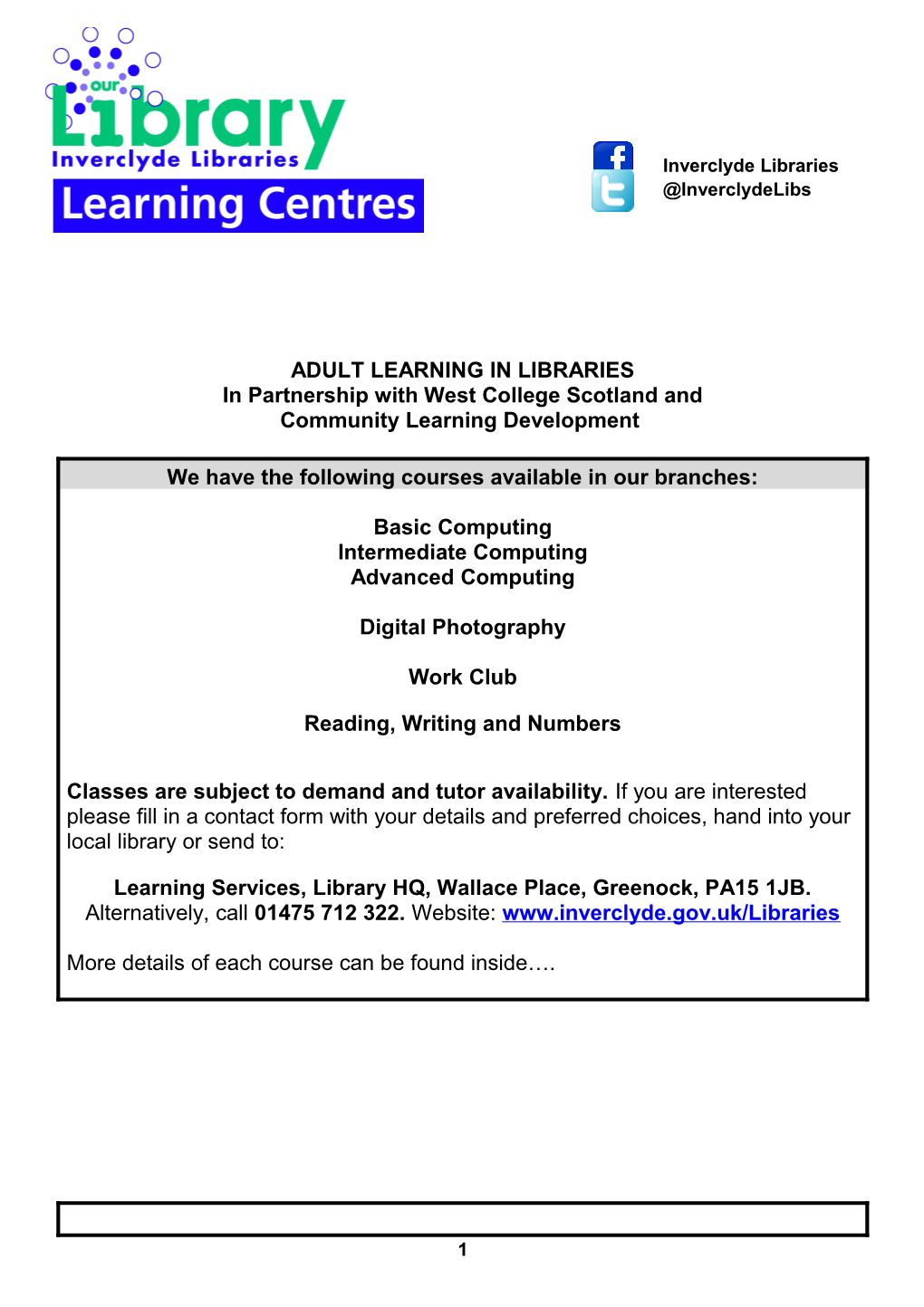 Computer Courses in Inverclyde Libraries
