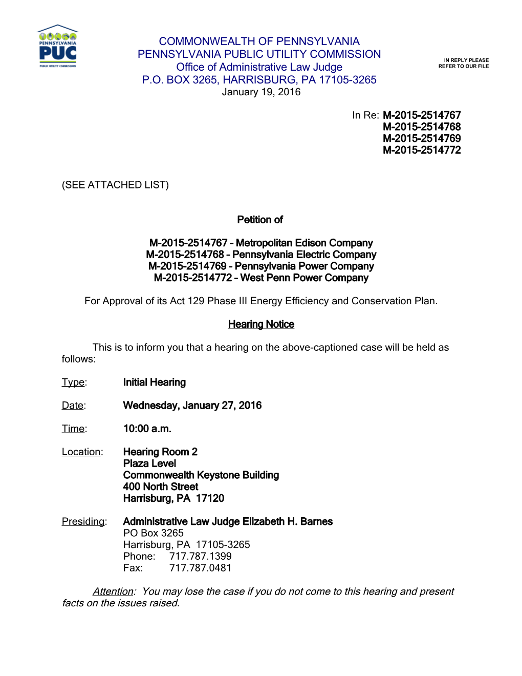 Harrisburg Hearing Notice s3