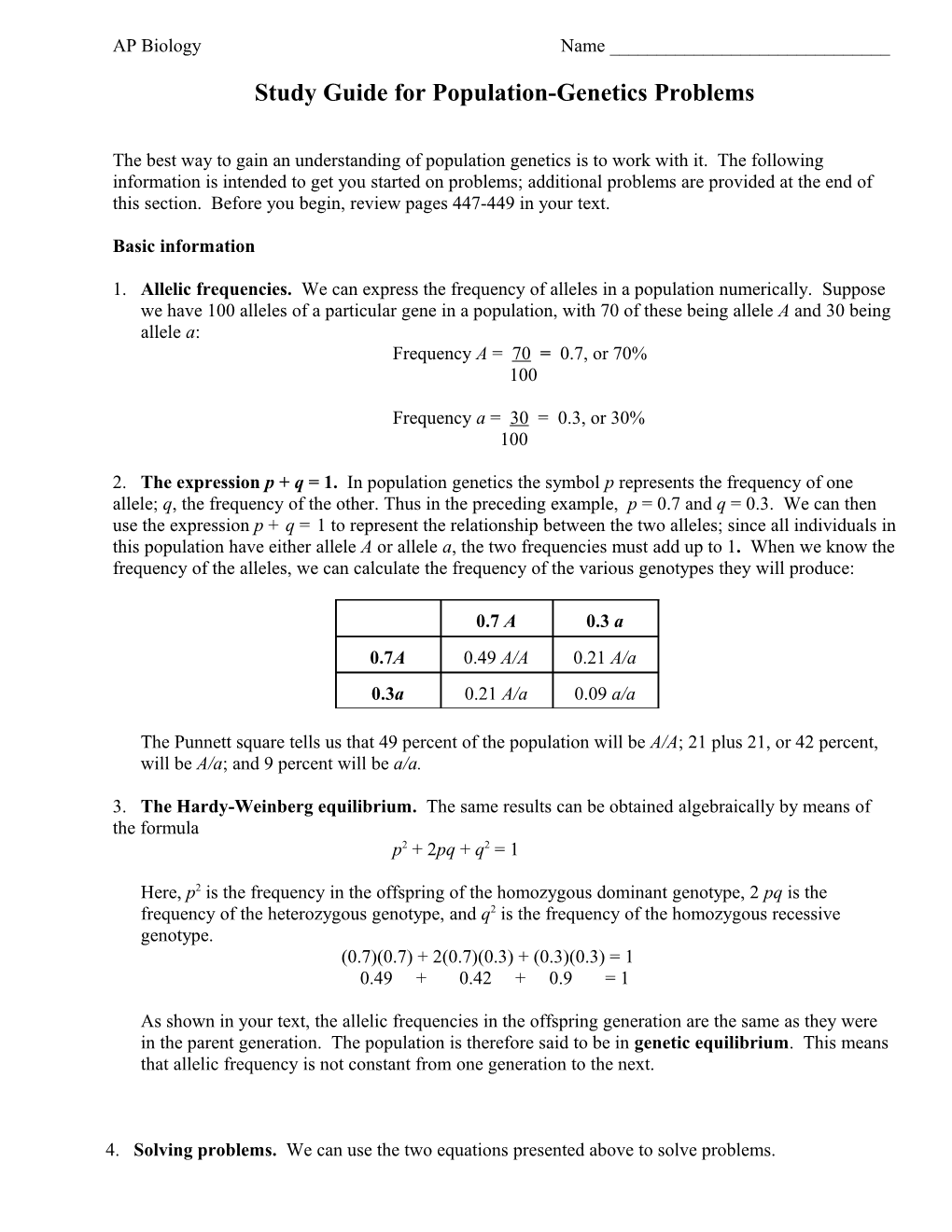 Study Guide for Population-Genetics Problems