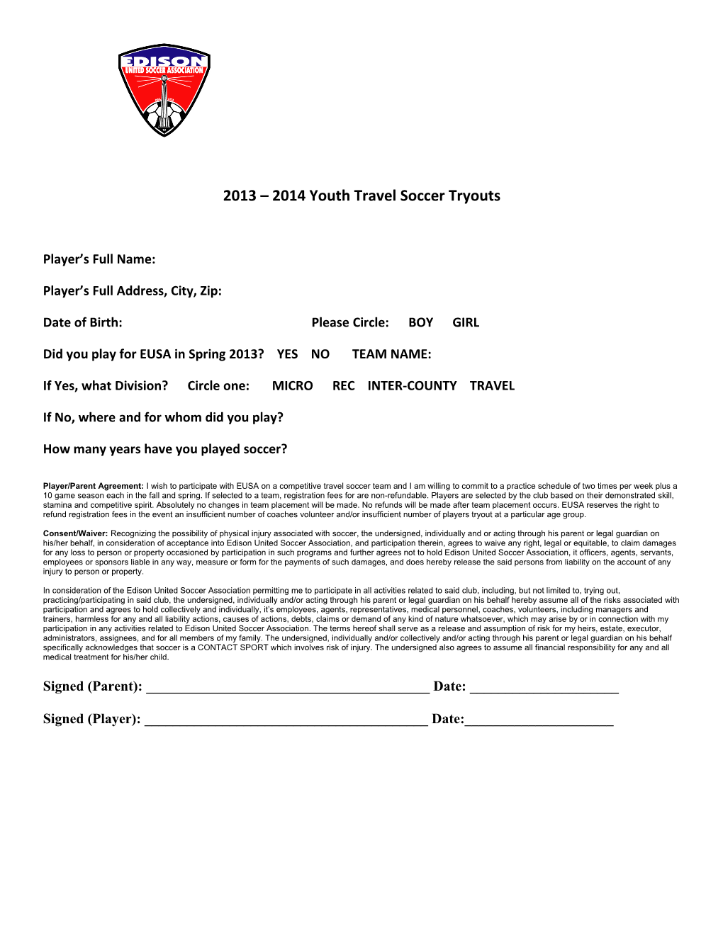 2013 2014 Youth Travel Soccer Tryouts
