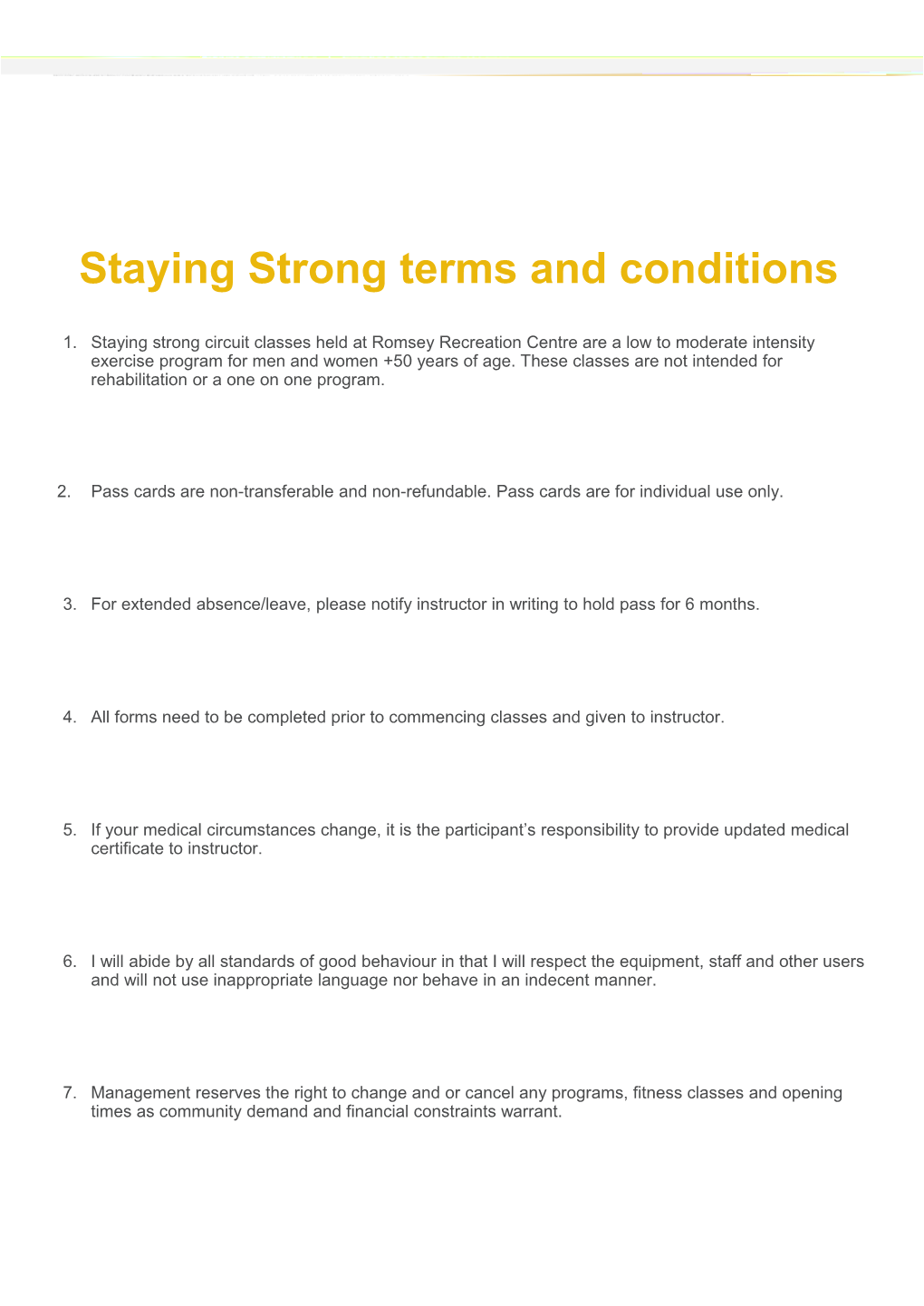 Staying Strong Terms and Conditions