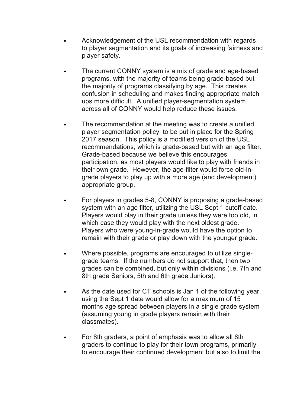 Acknowledgement of the USL Recommendation with Regards to Player Segmentation and Its