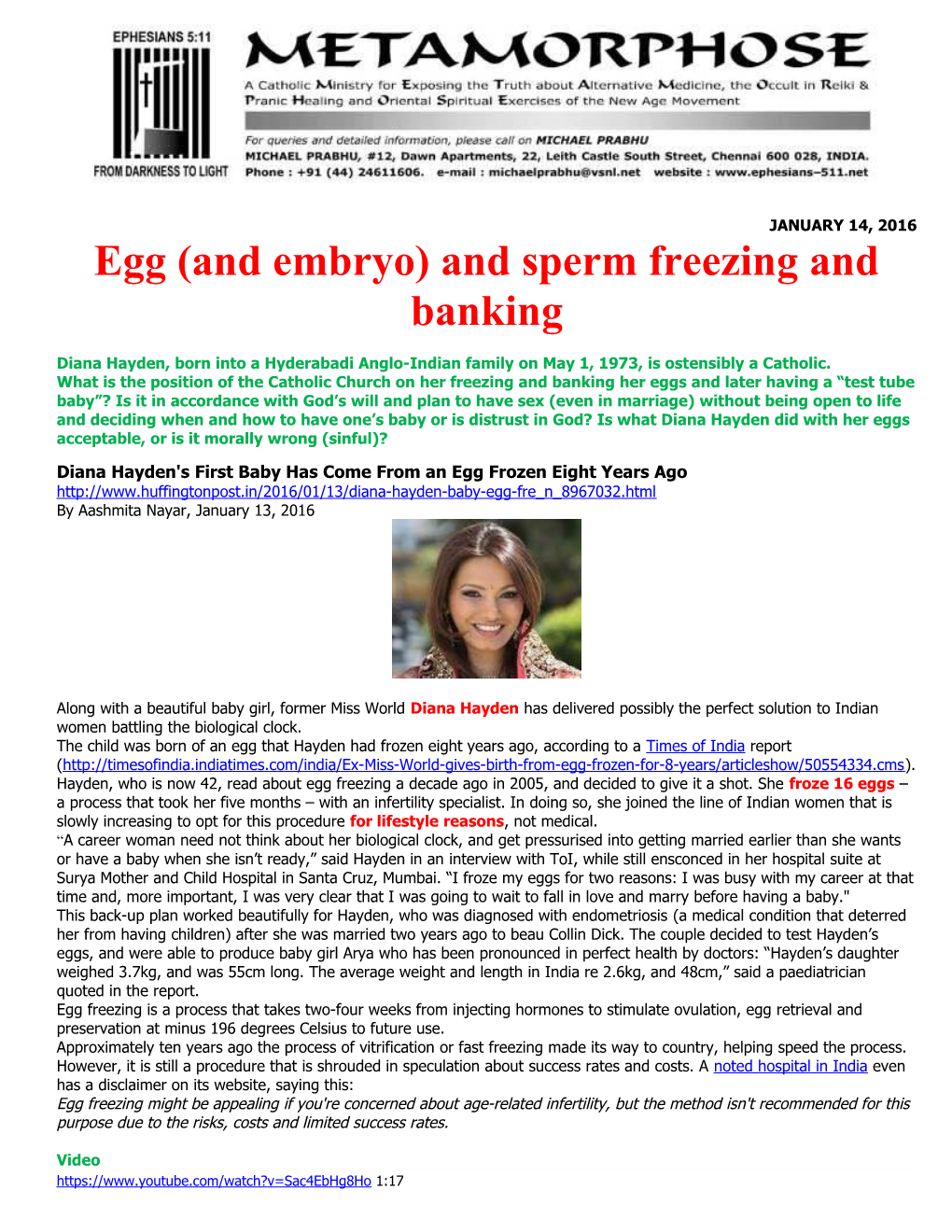 Egg (And Embryo) and Sperm Freezing and Banking