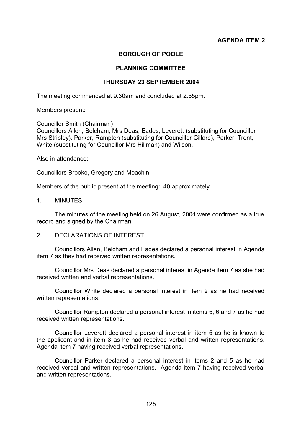 Minutes - Planning Committee - 23 September 2004