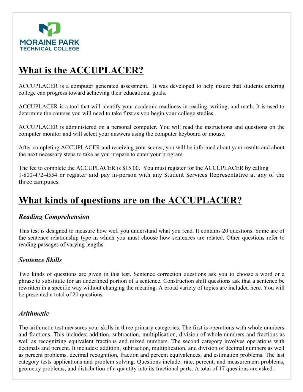 What Is the ACCUPLACER?