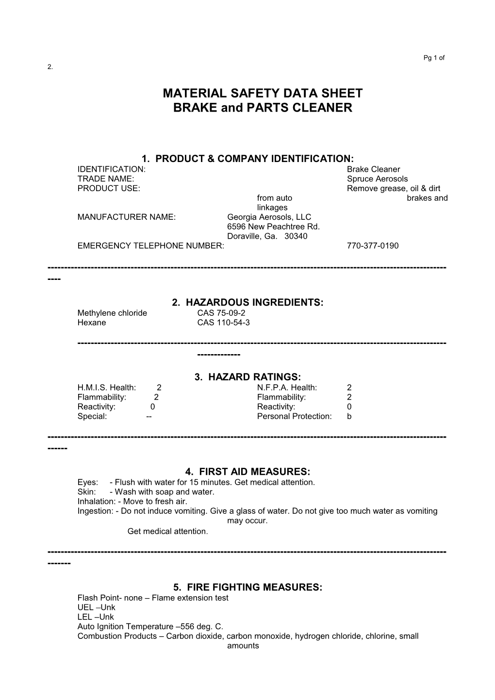 Material Safety Data Sheet s150