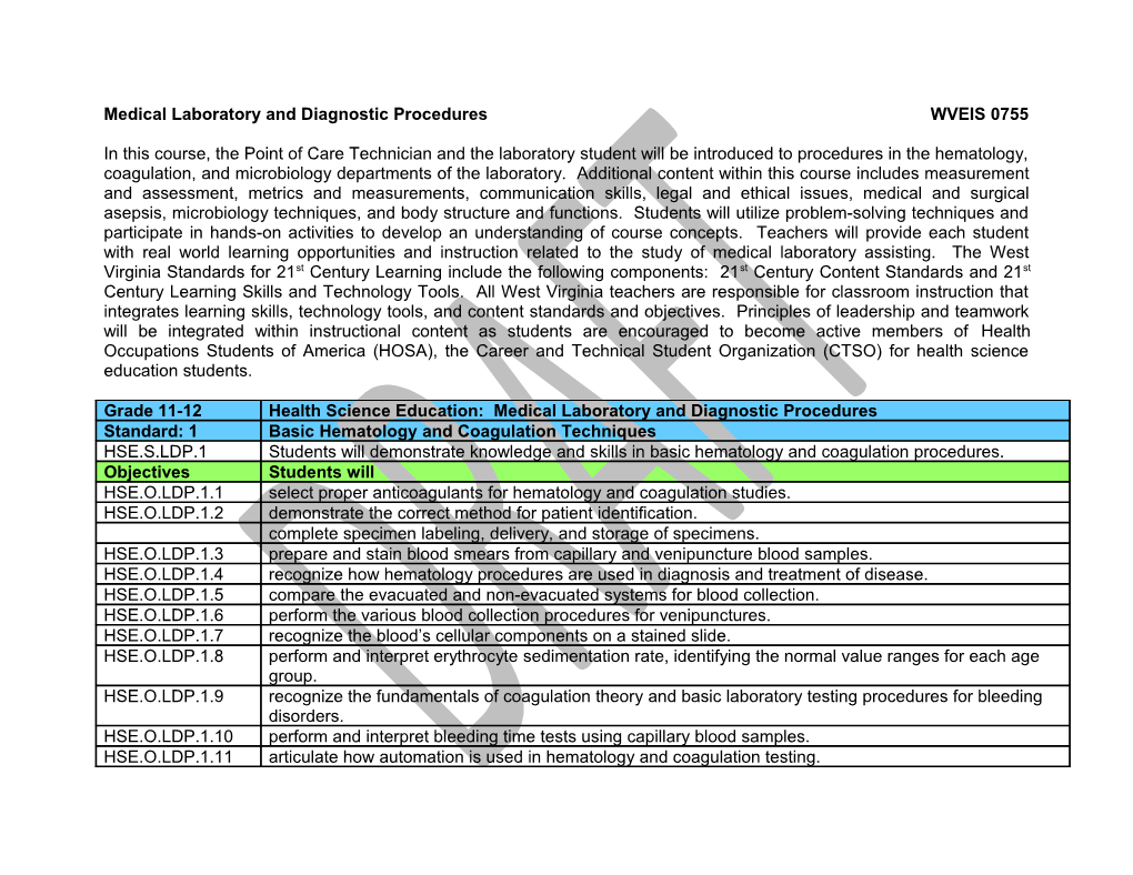 Health Science Technology Education Content Standards and Objectives