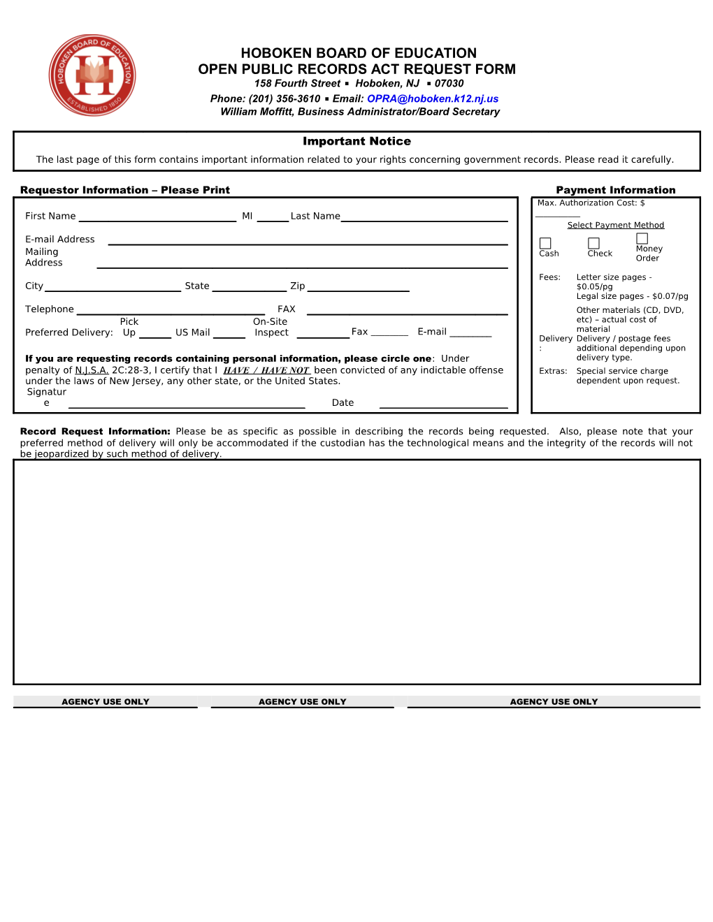 Open Public Records Act Request Form