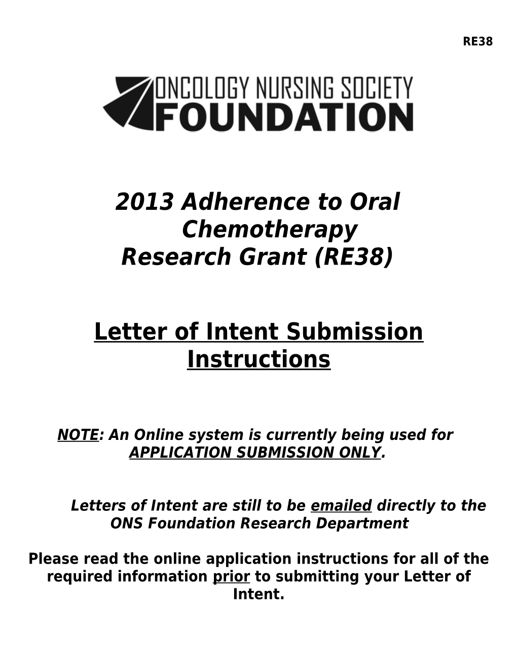 Letter of Intent Submission Instructions