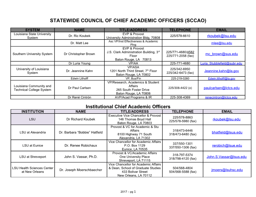 Statewide Council of Chief Academic Officers (Sccao) s1