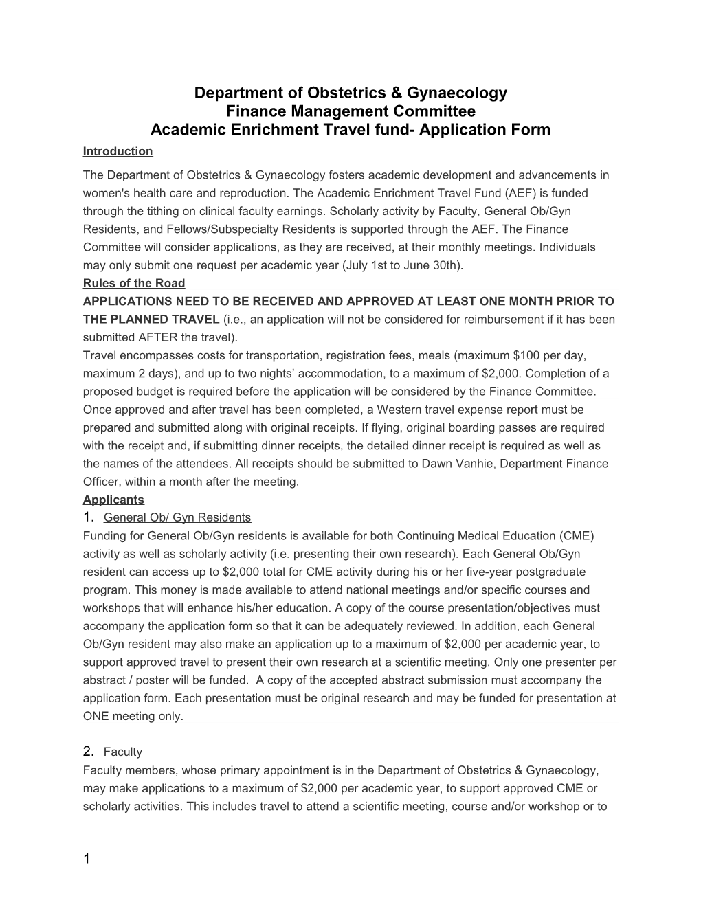 Academic Enrichment Travel Fund- Application Form