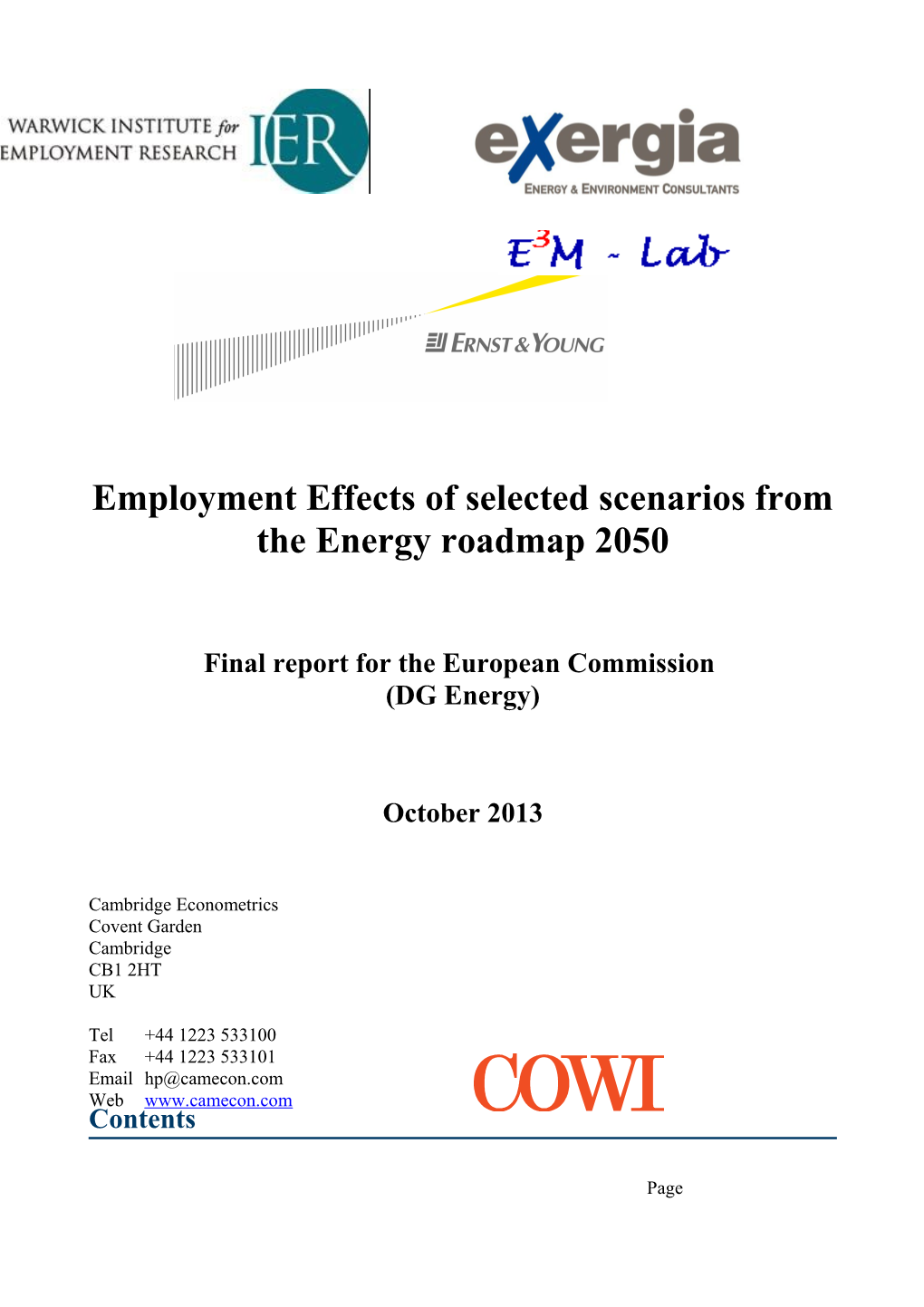 Employment Effects of the Energy Roadmap 2050