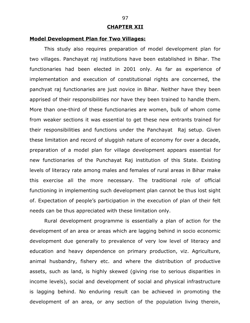 Model Development Plan for Two Villages