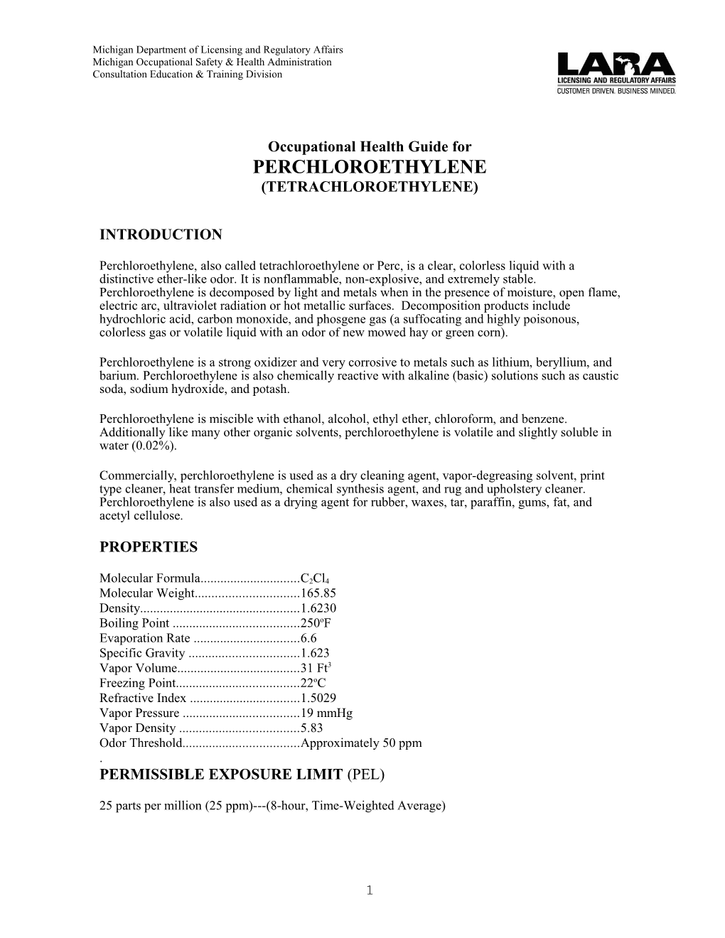 Occupational Health Guide For Perchloroethylene