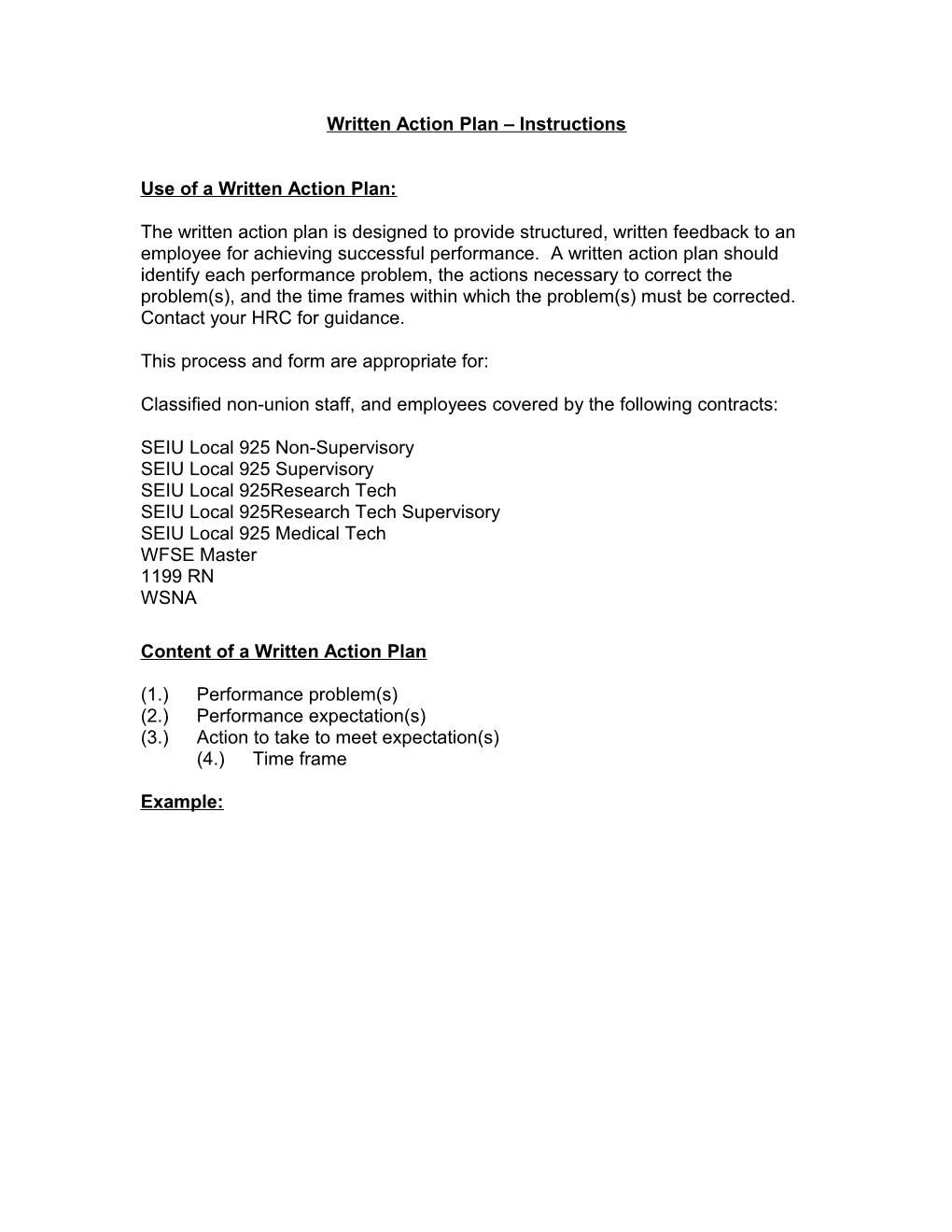 Formal Counseling Session Action Plan - Sample