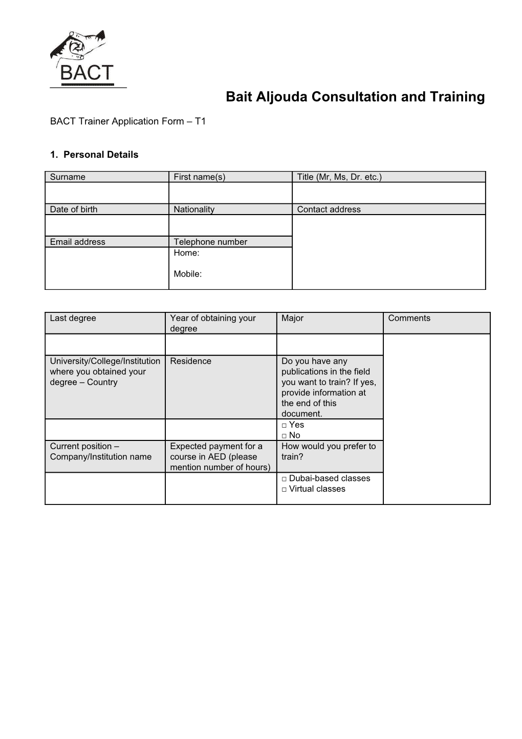 Teacher Trainer Application Form