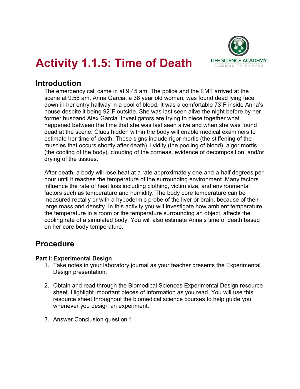 Activity 1.1.5: Time of Death