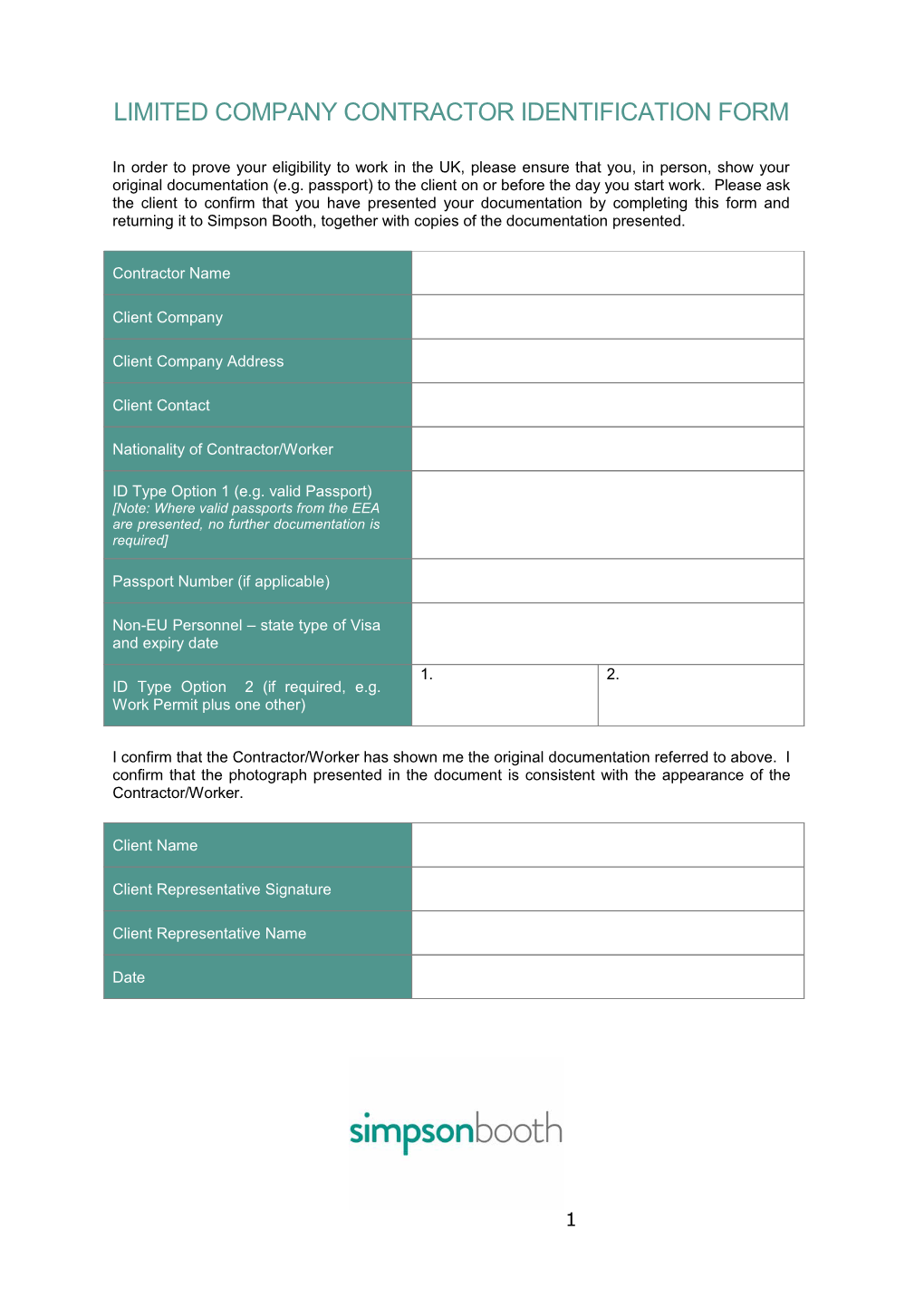 Limited Company Contractoridentification Form