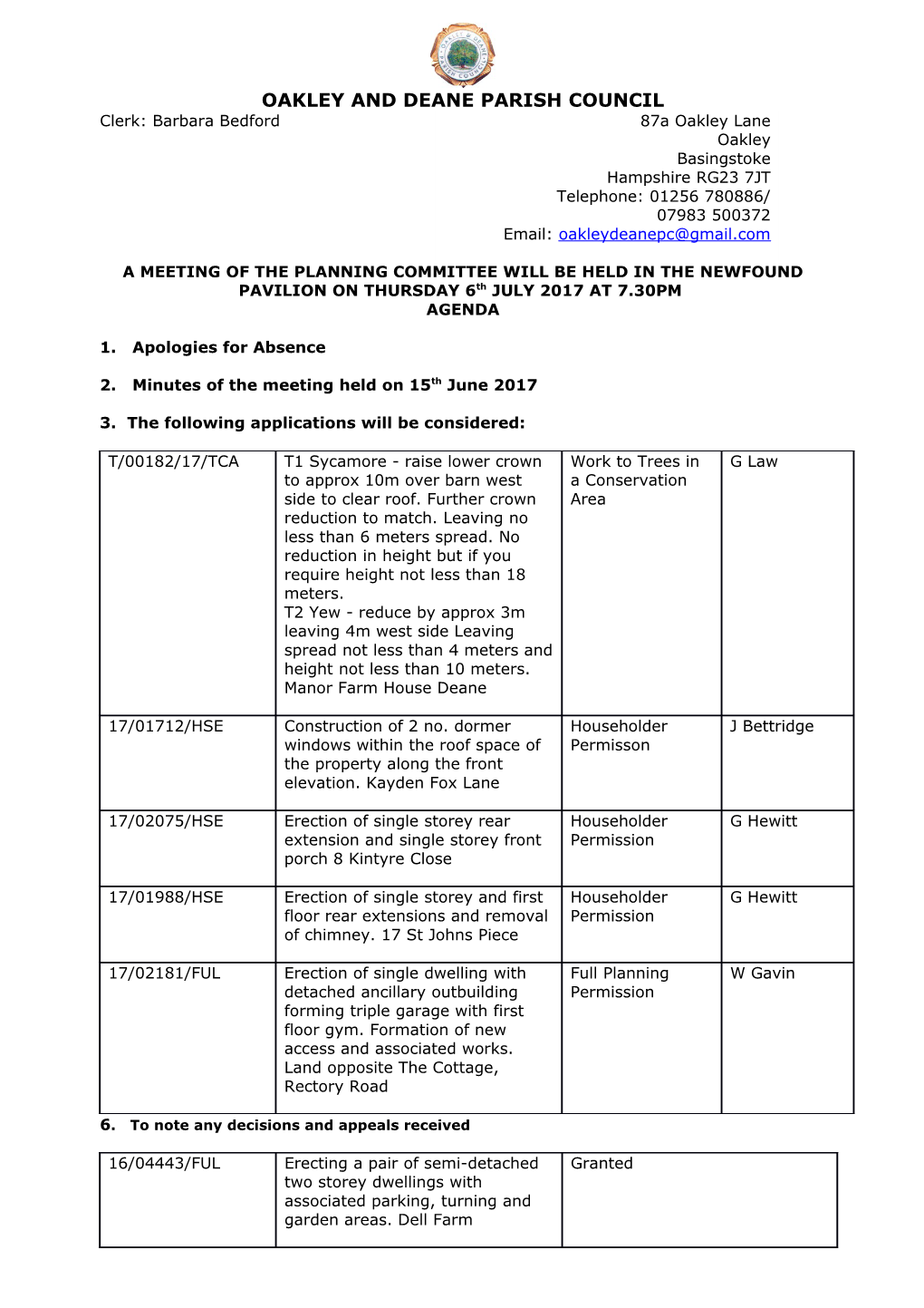 Oakley and Deane Parish Council