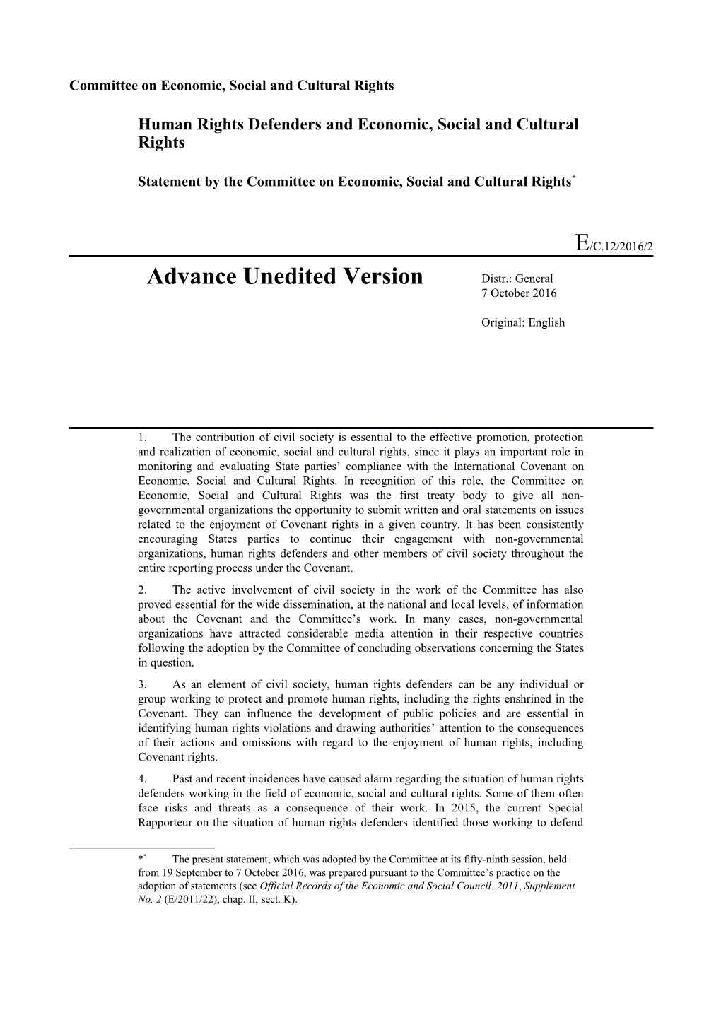 Committee on Economic, Social and Cultural Rights s10