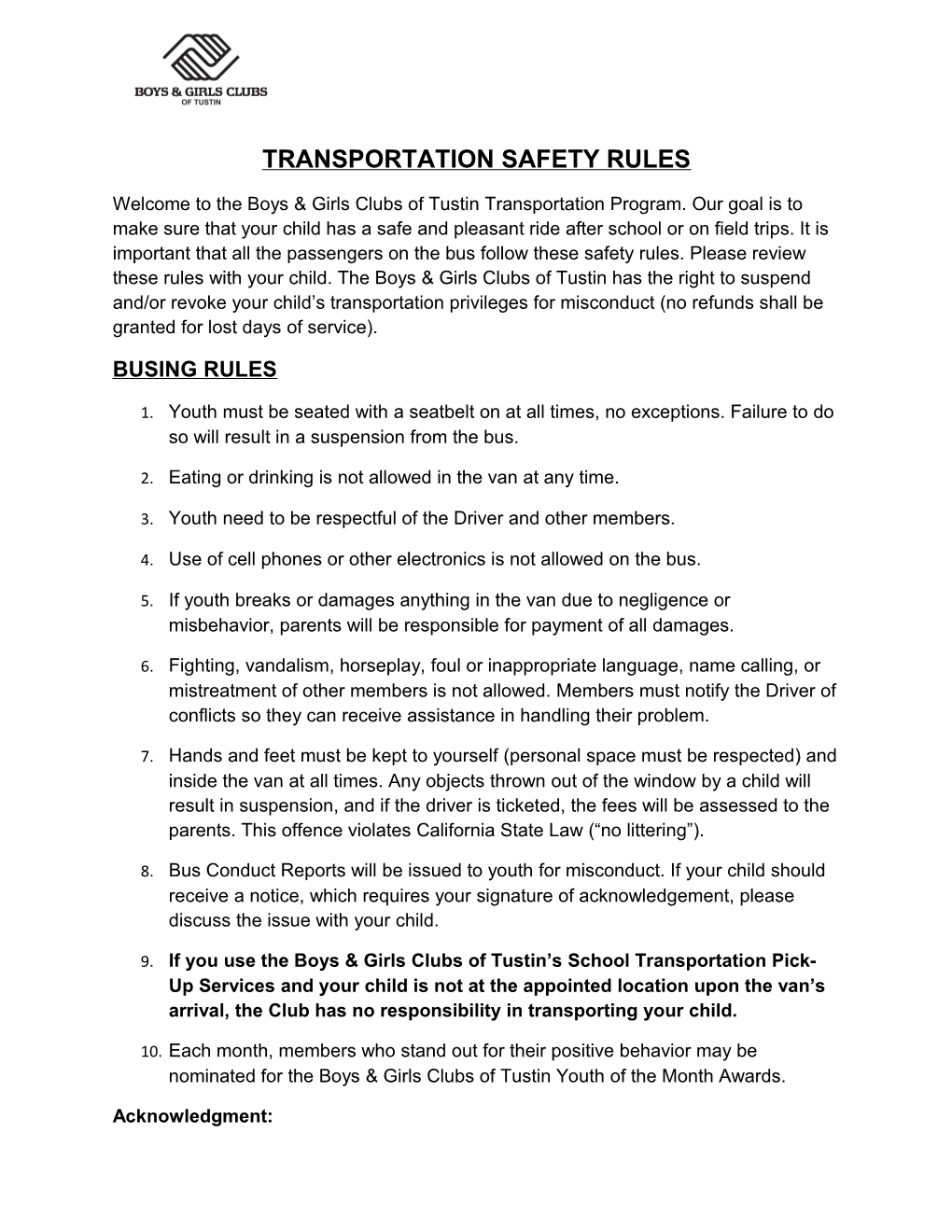 Transportation Safety Rules