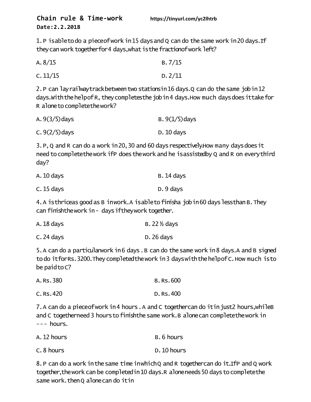 Chain Rule & Time-Work Date:2.2.2018