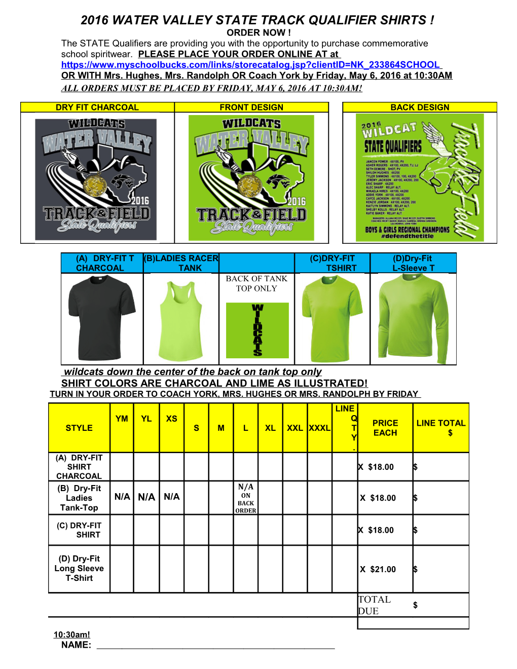 2016 Water Valley State Track Qualifier Shirts !