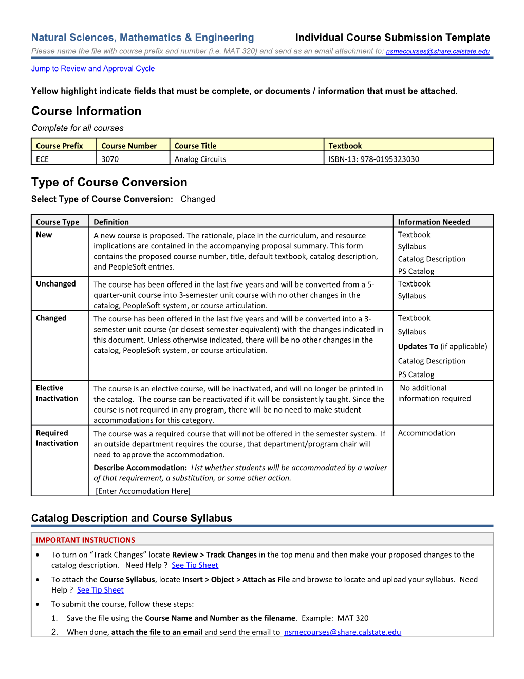 Natural Sciences, Mathematics & Engineering Individual Course Submission Template