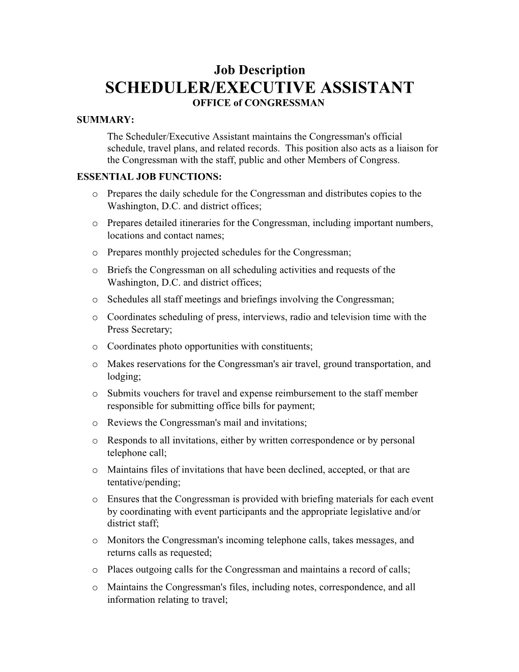 Scheduler/Executive Assistant