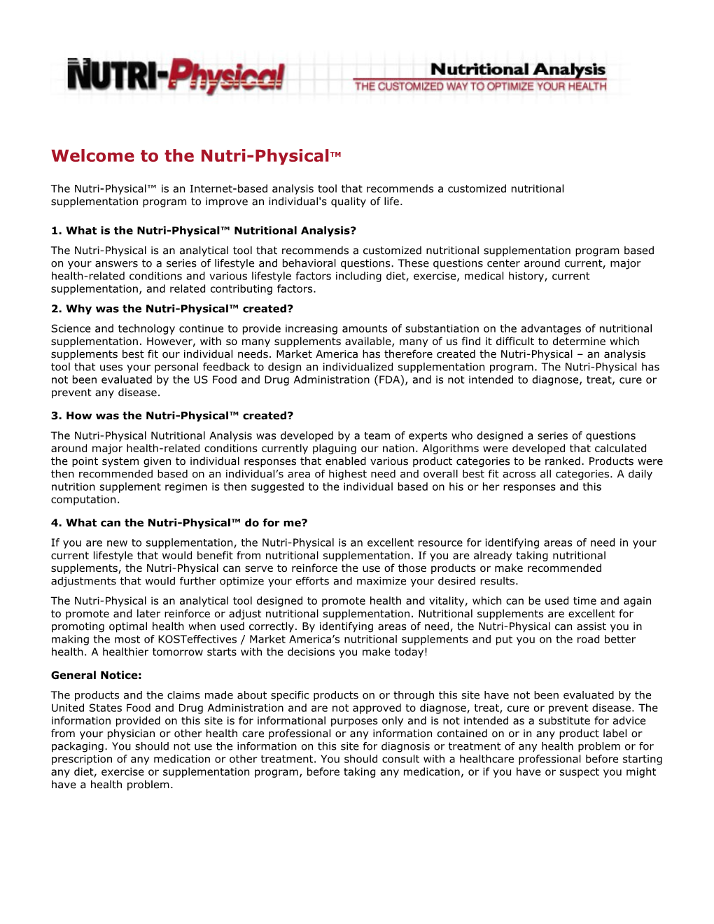 1. What Is the Nutri-Physical Nutritional Analysis? the Nutri-Physical Is an Analytical