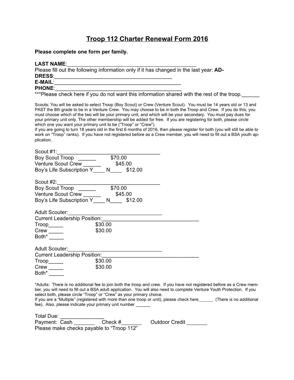 Troop 112 Charter Renewal Form 2016