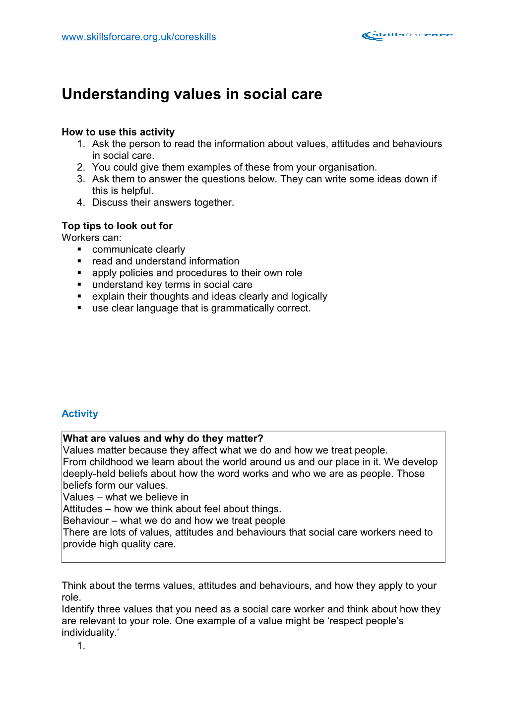 Understanding Values in Social Care