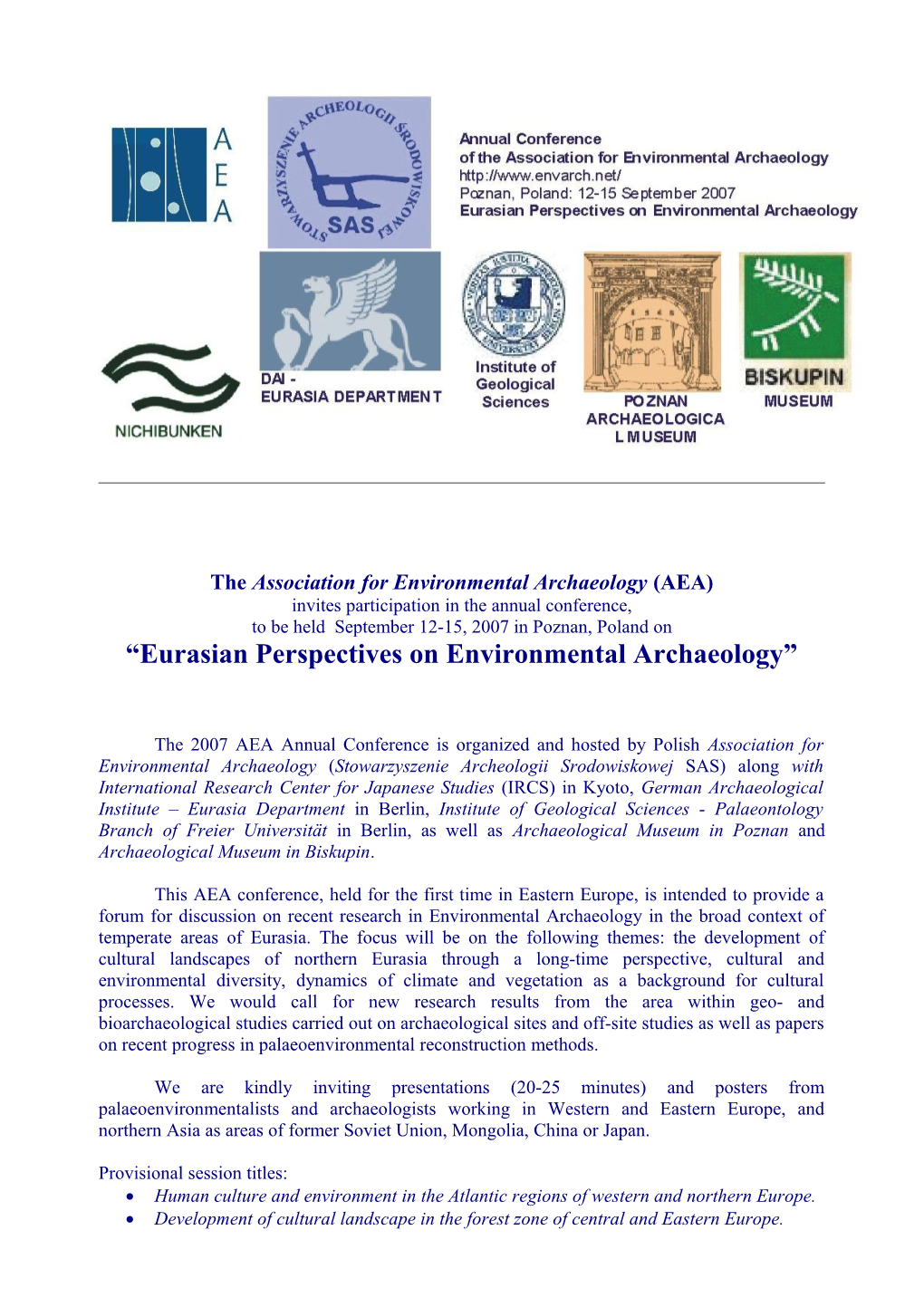 The Association for Environmental Archaeology (AEA) Invites