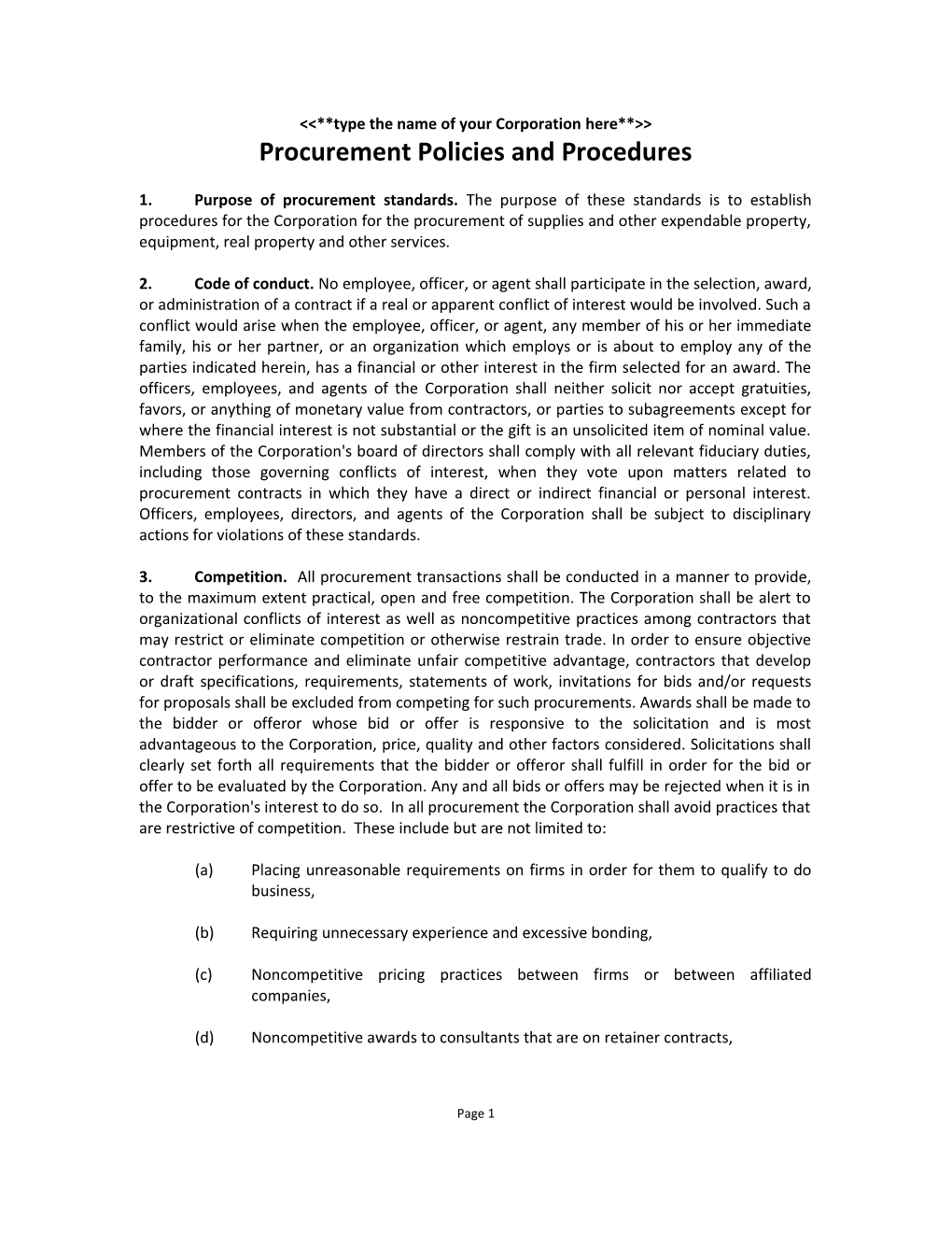 Sample Procurement Policy And Procedures