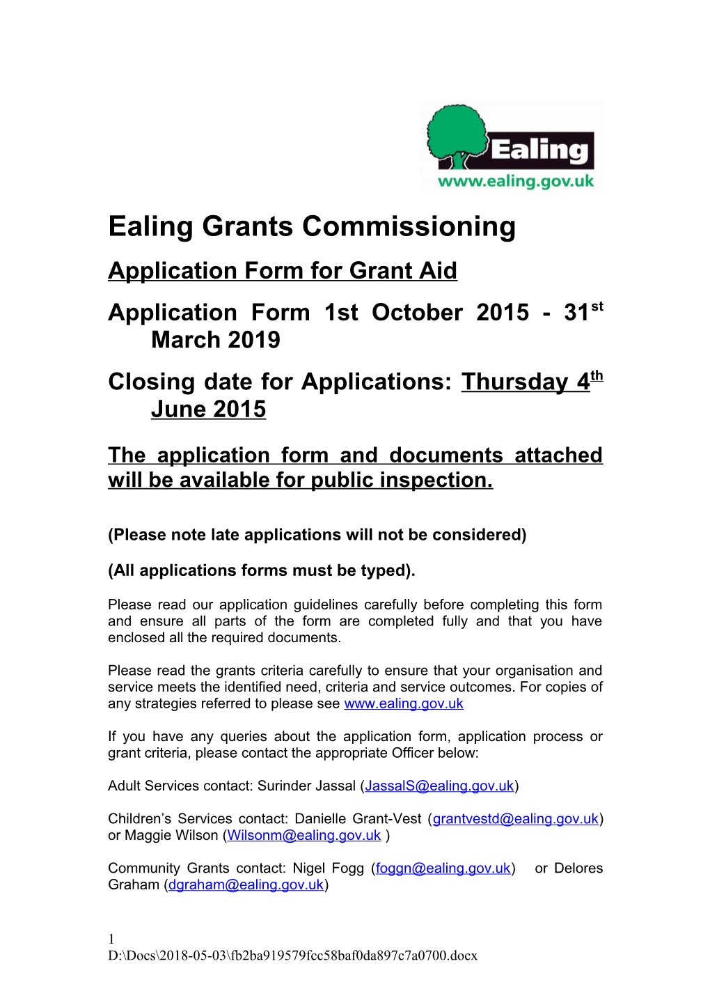Ealing Grants Commissioning