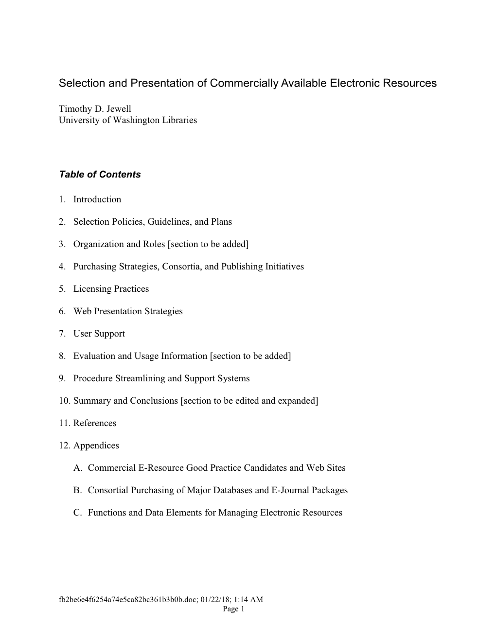 Selection and Presentation of Commercially Available Electronic Resources