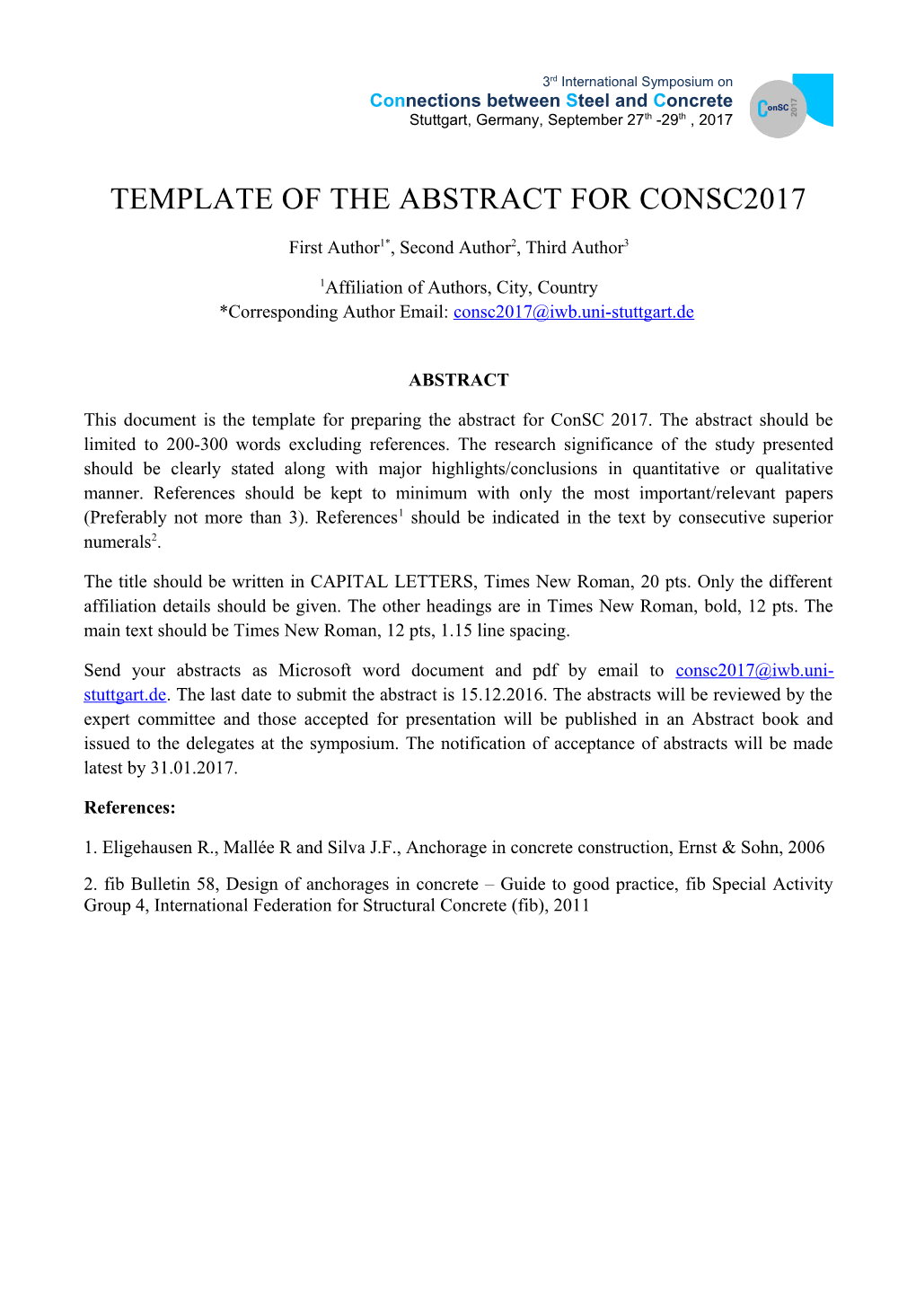 Template of the Abstract for Consc2017