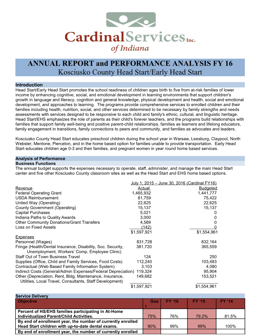 ANNUAL REPORT and PERFORMANCE ANALYSIS FY 16