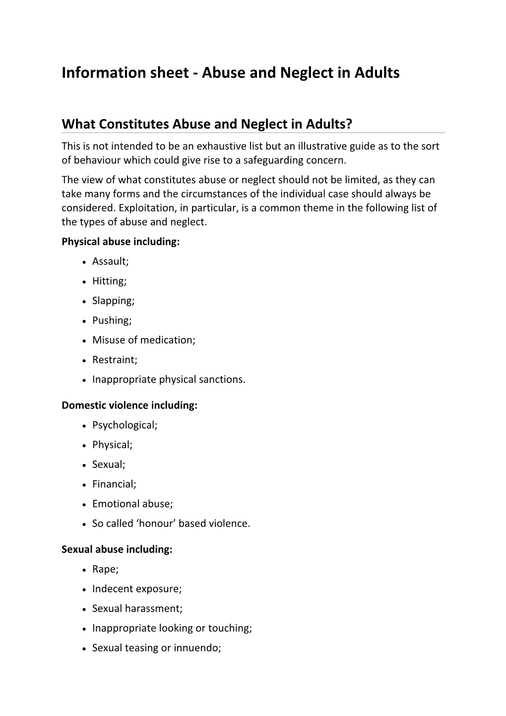 Information Sheet - Abuse and Neglect in Adults
