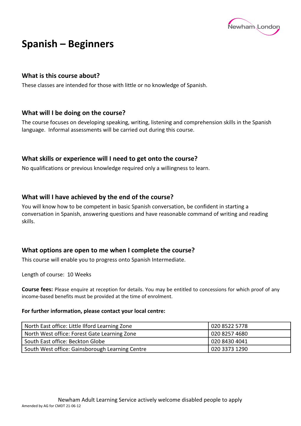 Course Information Sheet For