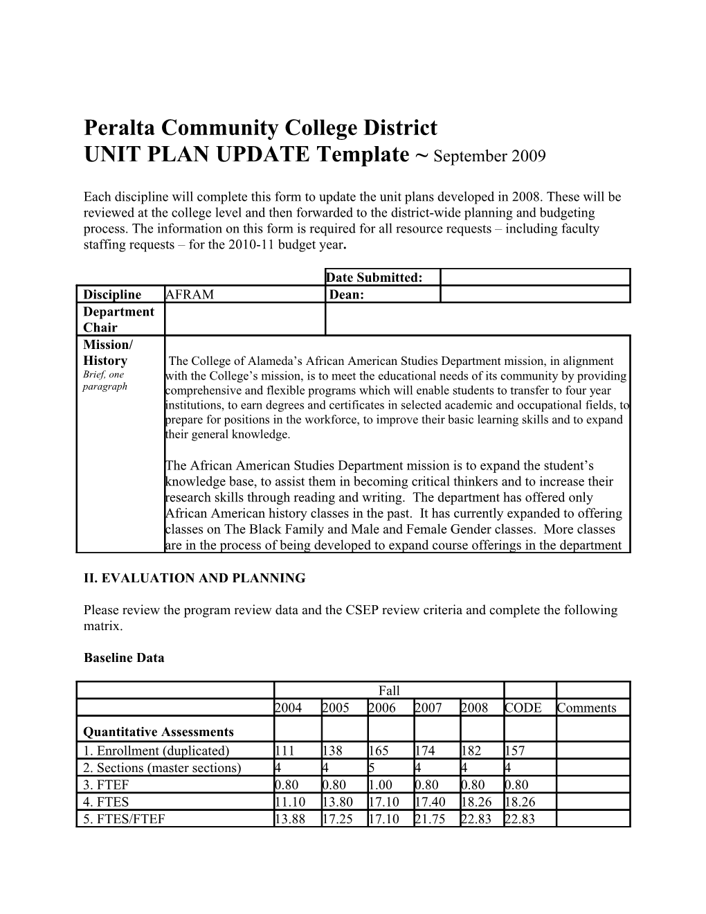 Ii. Evaluation and Planning