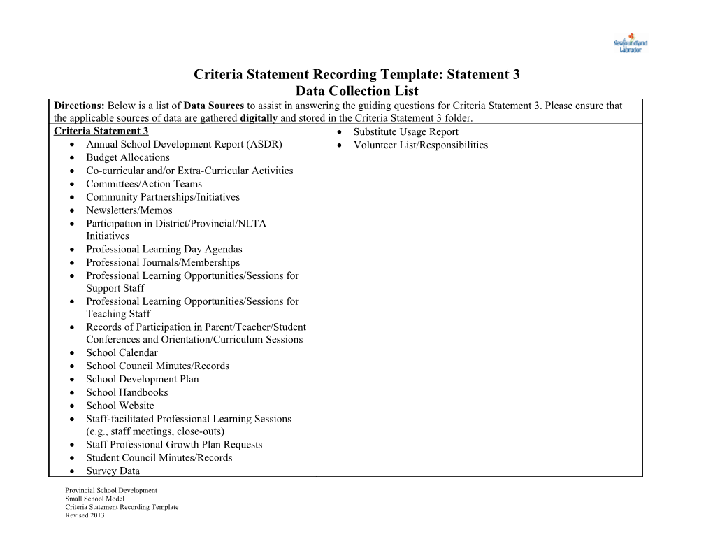 Criteria Statement Recording Template