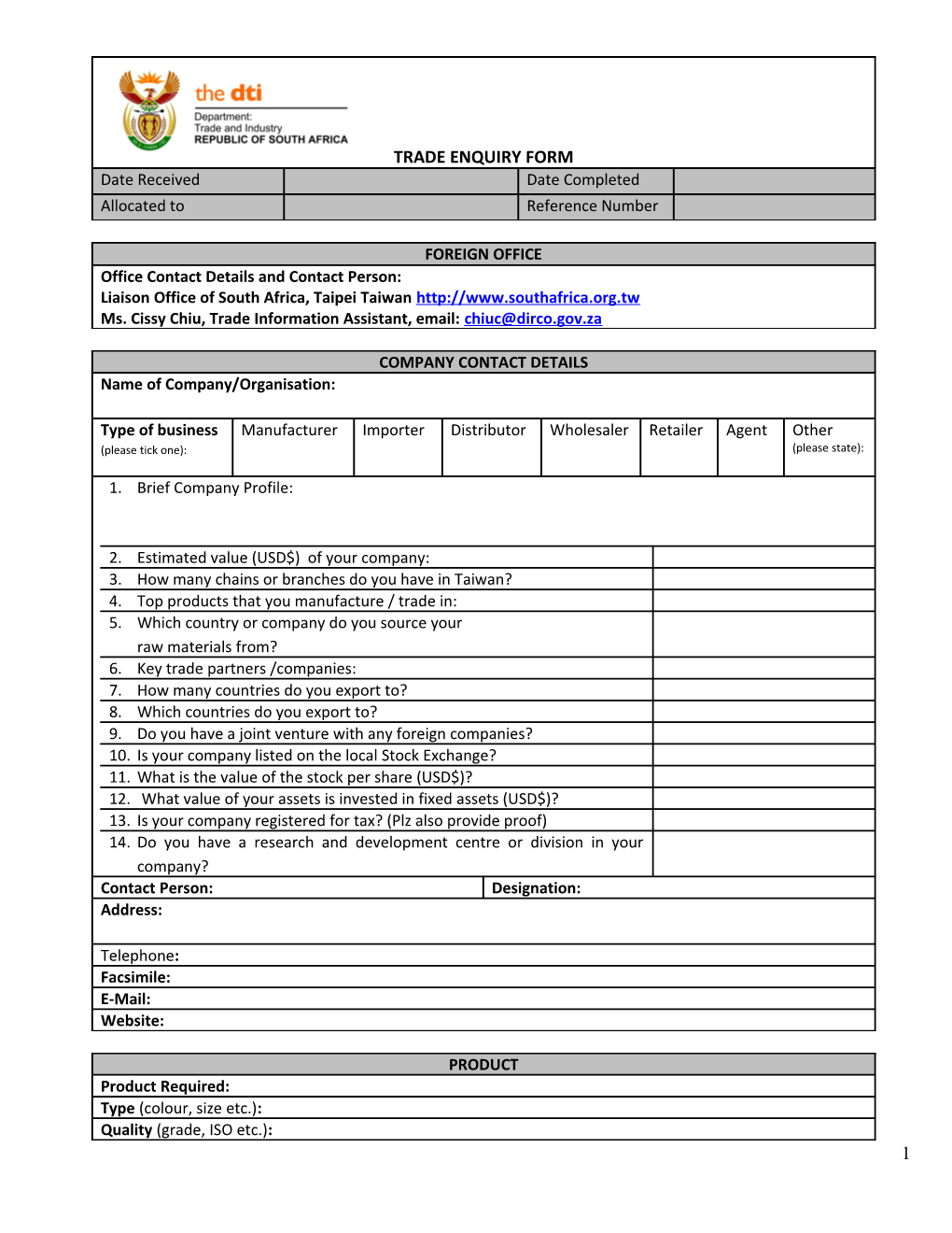Enquiry Tracking Form